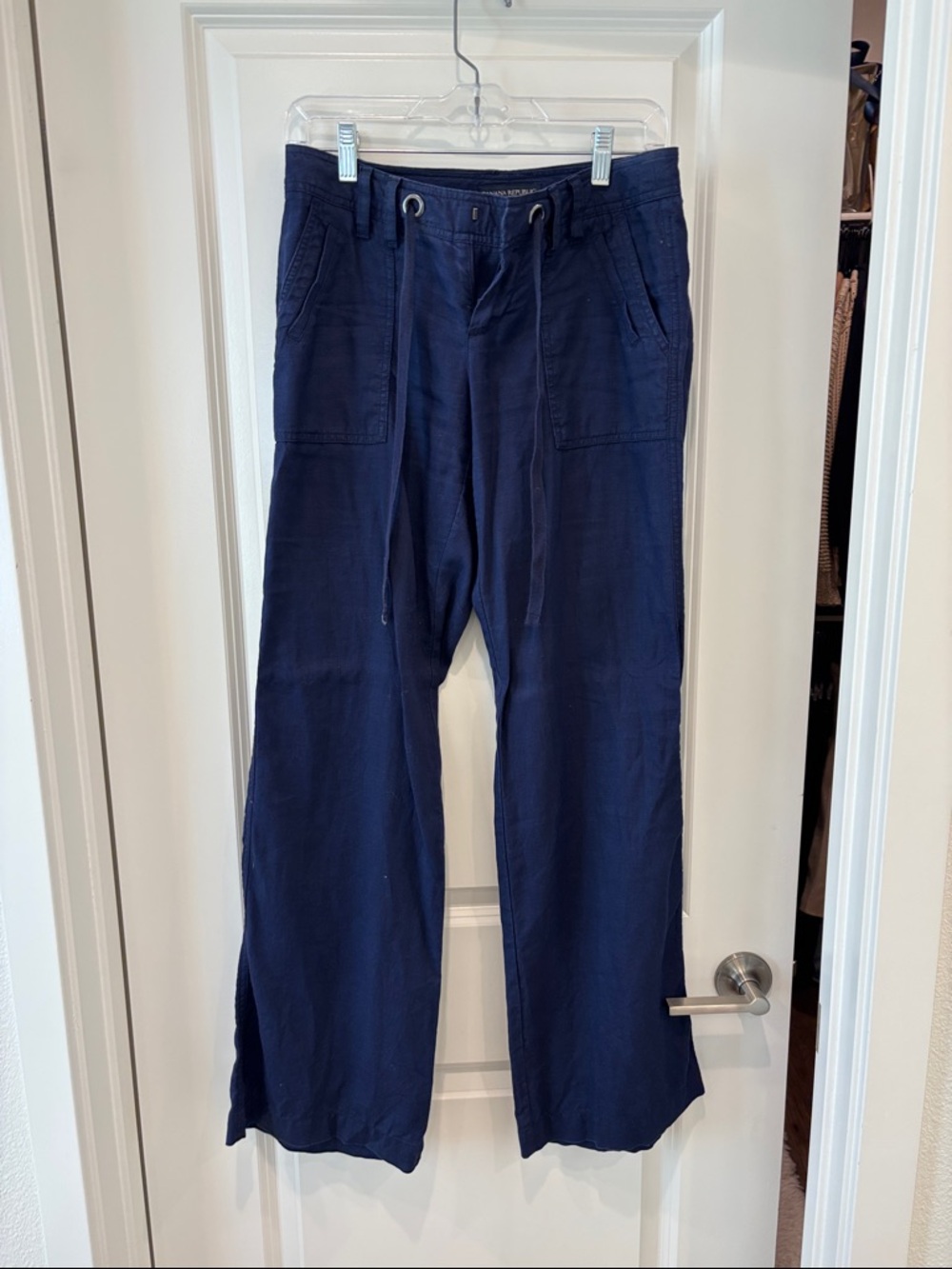 Banana Republic Navy Drawstring Wide-Leg Linen Pants